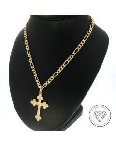 Figaro Panzer Kette mit Kreuz Anhänger 750 / 18 Kt & 585 / 14 Kt Gelb Gold 65 cm