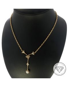 Antike Diamant Perlen Collier Kette 585 / 14 Kt 0,20 Carat Gelb Rosé Gold 43,0 cm