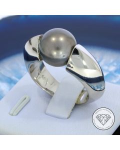 Massiver Tahiti Perlen Ring 750 / 18 Kt Weiß Gold