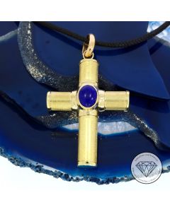 Lapis Kreuz Anhänger 585 / 14 Karat Gelb Gold