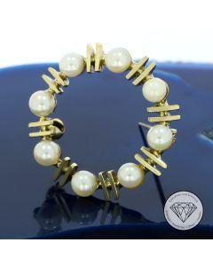 Akoya Brosche / Anstecknadel 585 / 14 Kt Gelb Gold