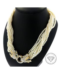 Diamant Saphir Perlen Collier 585 Gold & 925 Silber