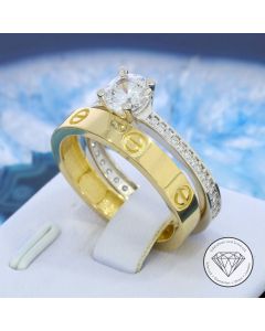 Damen Ring 585 / 14 Kt Gelb Weiß Gold Gr. 57