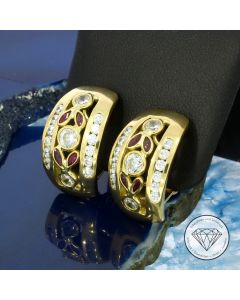 Farbstein Rubin Ohrstecker Creolen 750 / 18 Kt Gold