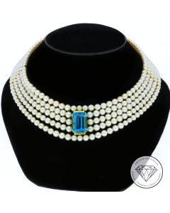 Blautopas Perlen Collier Kette 585 / 14 Kt Gelb Gold 41 cm 