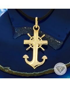 Steuerrad Seefahrt Anker Anhänger 750 / 18 Kt Gelb Gold 