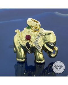 Luxuriöser Elefant Anhänger Diamant Rubin Smaragd Saphir 333 / 8 Kt Gelb Weiß Gold