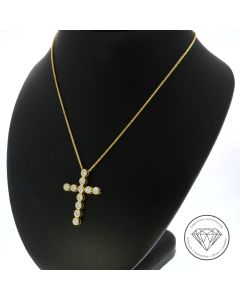 Brillant Kreuz Anhänger mit Fuchsschwanz Kette 750 / 18 Kt 1,10 Carat Gold 50,0 cm