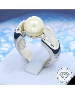 Südsee Perlen Ring 585 / 14 Kt Weiß Gold Handarbeit Gr. 54,5