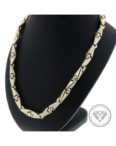 Massive Bicolor Glieder Kette 585 / 14 Kt Gelb Weiß Gold 62,5 cm