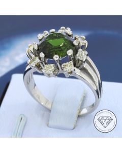Diamant Turmalin Ring 585 / 14 Kt Wei&szlig; Gold 0,45 Carat