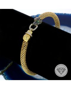 Panther Cat Armreif 585 / 14 Kt Gelb Gold +Silber 17,5 cm