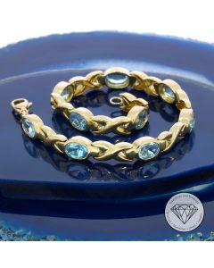 Blautopas Armband 333 / 8 Kt Gelb Gold 18,5 cm