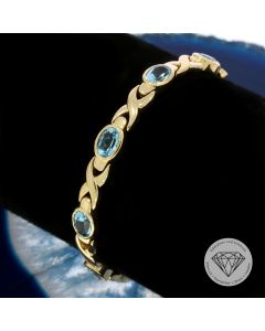 Blautopas Armband 333 / 8 Kt Gelb Gold 18,5 cm