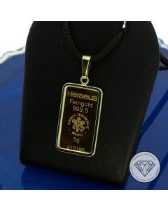 5g Gold-Barren Feingold Anh&auml;nger 999 / 24 Kt +14 Kt Gelb Fein Gold