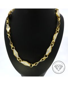 Greco Glieder Kette 585 / 14 Kt Gelb Wei&szlig; Gold 61 cm