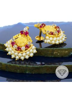 Rubin Perlen Ohrringe 916 / 22 Kt Gelb Gold