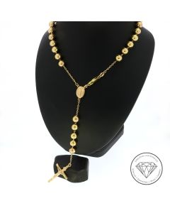 Rosenkranz Kette Maria mit Kruzifix 750 / 18 Kt Gelb Ros&eacute; Gold 61,5 cm