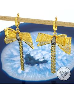Schleifen Schlaufen Ohrringe 585 / 14 Kt Gelb Gold