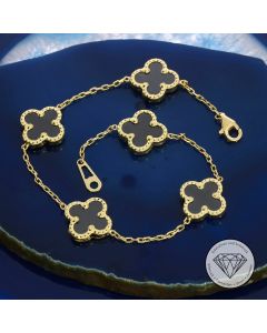Onyx "Kleeblatt" Armband, 585 gelb Gold 14 KT, 19 cm