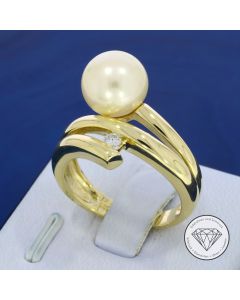 Akoya Perlen Brillant Ring 585 / 14 Kt Gelb Gold