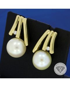 Brillant Perlen Ohrringe 585 / 14 Kt Gelb Gold