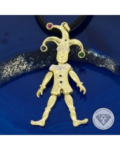 Diamant Edelstein Harlekin / Clown Anh&auml;nger 585 / 14 Kt Gelb Wei&szlig; Gold