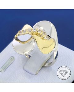 Design Damen Ring 585 / 14 Kt Gelb Wei&szlig; Gold Gr. 58