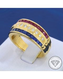 Brillant Rubin Saphir Ring 750 / 18 Kt Gold Gr. 54
