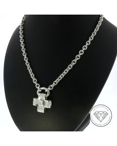 Original Leo Wittwer Brillant Kreuz Anh&auml;nger & Kette 750 Wei&szlig; Gold 44,5 cm