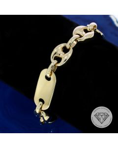 Pr&auml;chtiges Pl&auml;ttchen Bohnen Armband 585 / 14 Kt Gelb Gold 22 cm