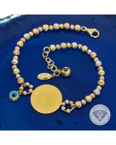 25-Piaster-M&uuml;nze Kugel Armband 916 / 22 Kt & 585 / 14 Kt Gold 20 cm