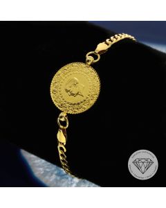 25 Piaster Münze Flachpanzer Armband 916 / 22 Kt & 585 / 14 Kt Gold 20 cm