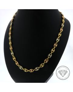 Elegante Damen Tricolor Bohnen Kette 750 / 18 Kt Gold 50 cm