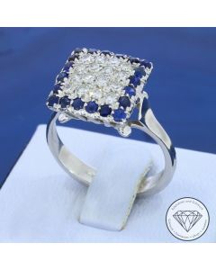 Diamant Saphir Ring 750 / 18 Kt Weiss Gold 0,50 Carat Gr. 55 
