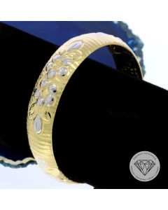 Floraler Armreif 585 / 14 Kt Gelb- & Wei&szlig; Gold 19 cm