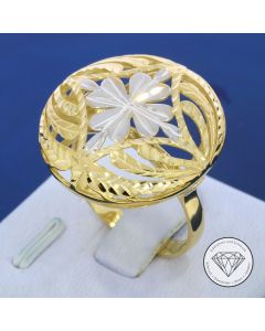 Kleeblatt Kuppel Ring 585 / 14 Kt Gelb- & Wei&szlig; Gold Gr.60,5