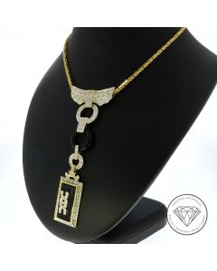Diamant Onyx Anh&auml;nger mit K&ouml;nigs Kette 585 / 14 Kt Gelb Gold 44,5 cm