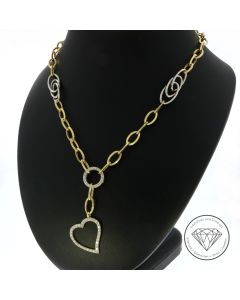 Herz Collier Kette 585 / 14 Kt Gelb- & Weiß Gold 47 cm