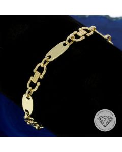 Massives Steigbügel Plättchen Armband 585 / 14 Kt Gelb Gold 21 cm