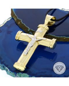 XL Kruzifix Kreuz Anhänger INRI 585 / 14 Kt Gelb Weiß Gold