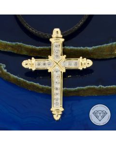 Diamant Kreuz Anh&auml;nger 585 / 14 Kt Gelb Wei&szlig; Gold