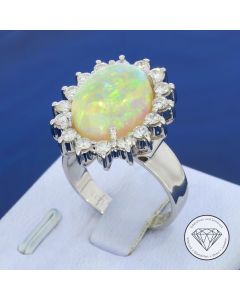 Brillant Opal Ring 750 / 18 Kt 0,85 Carat Wei&szlig; Gold Gr. 53,5