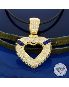 Brillant Saphir Herz Anhänger 1,00 Ct 750er / 18 KT Gold