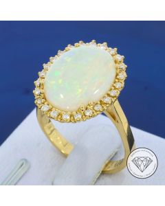 Brillant Opal Ring 750 / 18 Kt 0,29 Carat Gelb Gold Gr. 56,5
