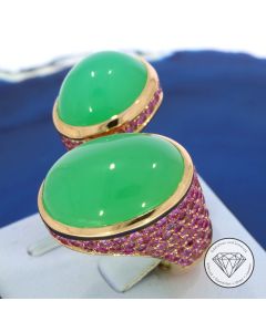 Pink Saphir Chrysopras 20,50 Ct Designer Ring 750 Gold