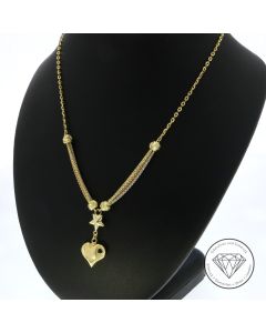 Herz Stern Collier Kette 585 / 14 KT Gelb Ros&eacute; Wei&szlig; Gold 43,5 - 44 cm