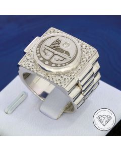 Massiver Wolf Kronen Siegel Brillant Ring 750 / 18 Kt Wei&szlig; Gold