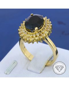 Saphir 3,00 Carat Diamant 0,50 Carat Ring 585 / 14 Kt Gelb Gold Gr. 53