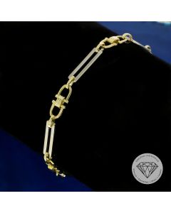 Steigb&uuml;gel Stab Armband 585 / 14 Kt Gelb Wei&szlig; Gold 20,5 cm